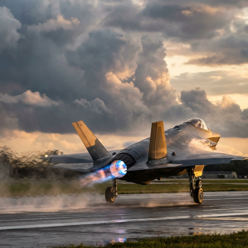 Firefly_Gemini Flash_A modern fighter jet taking off from a runway at full throttle, heat distortion from 812031
